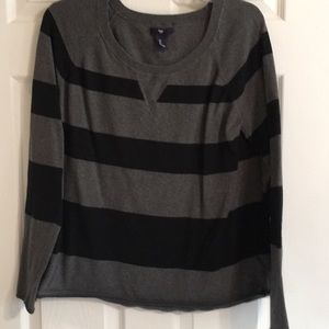 Gap Striped sweater. Black and gray crewneck, long sleeve size large.